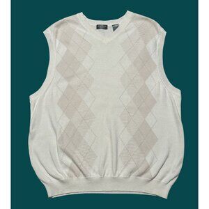 Izod Golf Cotton Argyle Men's White Sweater Vest Preppy Light Academia‎